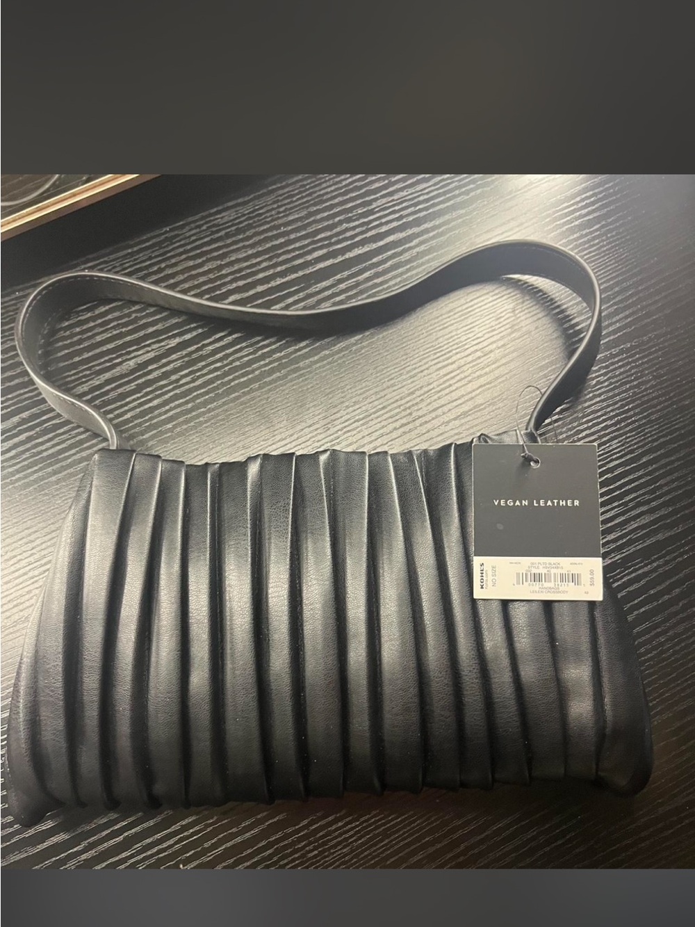 Vera Wang Vegan Leather Black Pleated Shoulder Bag